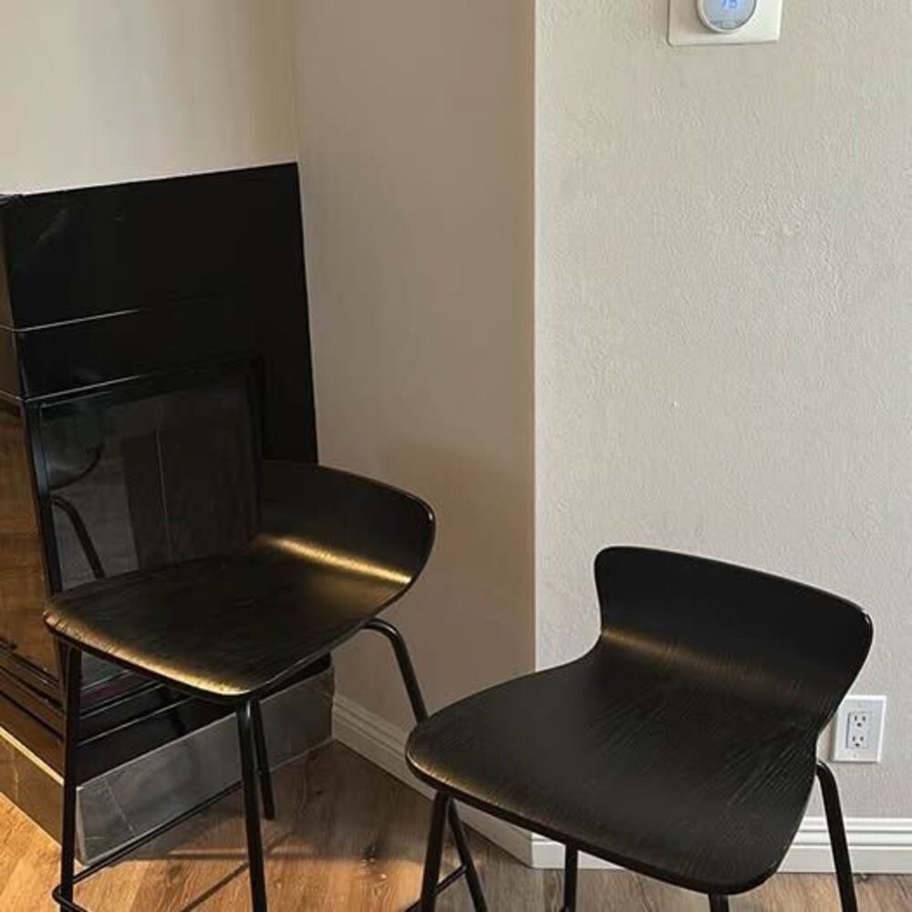 Pair of Black Wood Grain Counter Stools